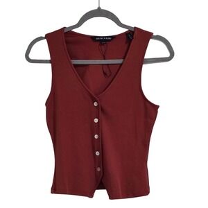 Veronica Beard Hoorne Button Down Tank Top Women XS Brick Red V Neck Sleeveless